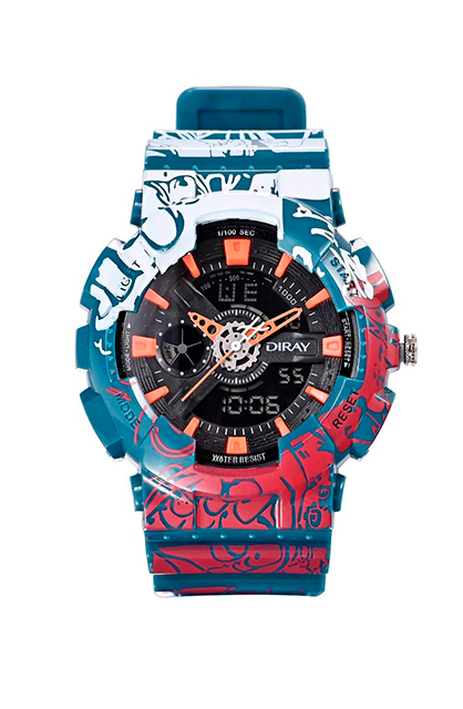 Reloj de pulsera Diray Dr341adhm2 Marca Diray Modelo DR341ADHM2 Género Hombre Color de la correa Multicolor Color del bisel Multicolor Color de la caja Multicolor Material de la correa Resina Tipo de cierre Hebilla Otras características Peso: 0 kg Materiales de la caja: Resina Es resistente al agua: Sí Es apto para buceo: No Profundidad de resistencia al agua: 50 m Tipo de cristal: Resina Es resistente a golpes: Sí Con alarma: Sí Con sistema de carga solar: No Es kit: No